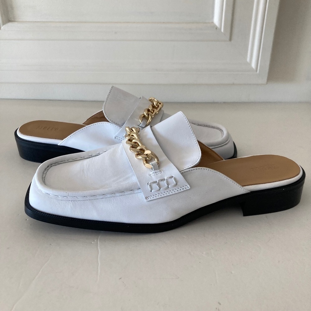 NWOT Maeve Anthropologie White Leather Slip On Loafers
